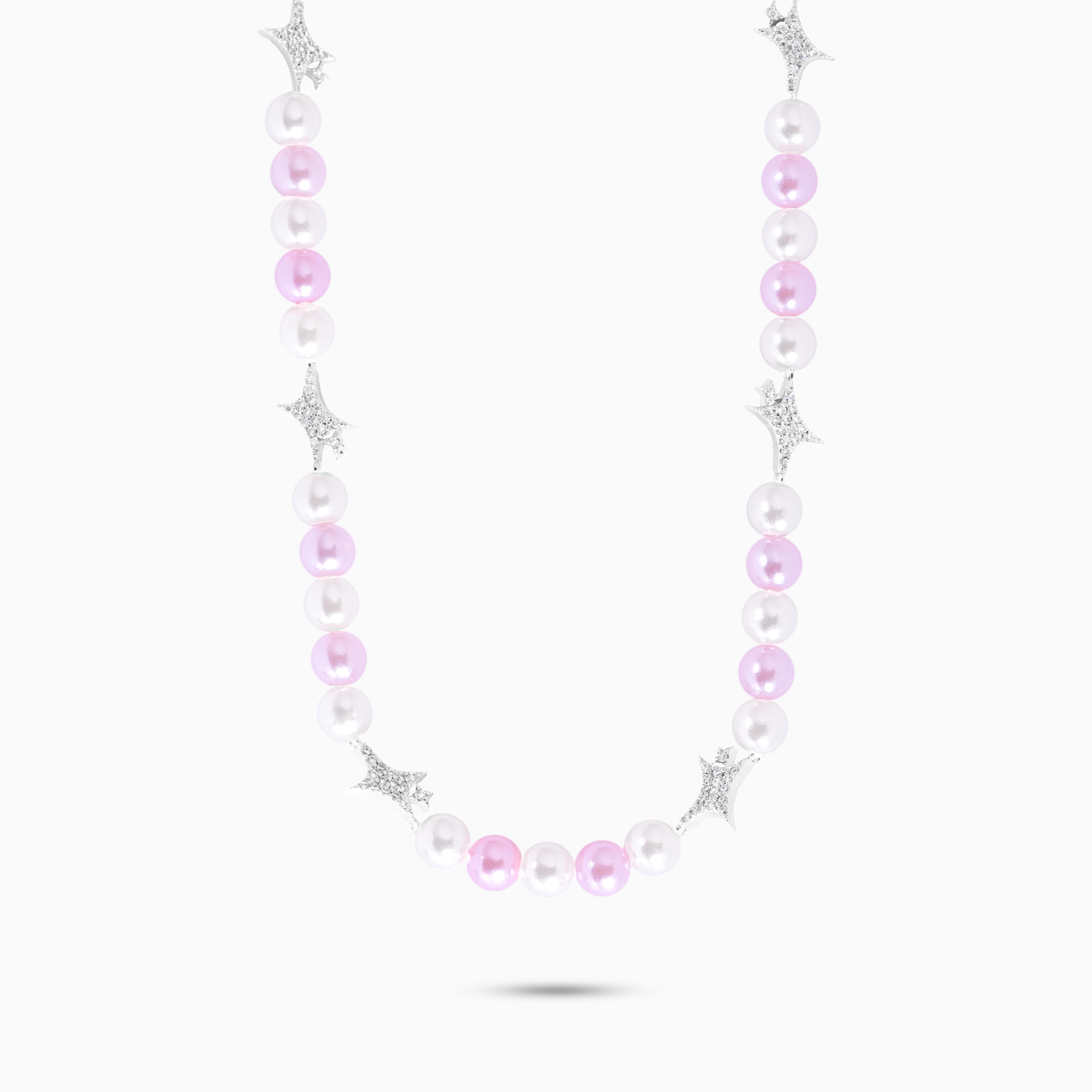 Chaîne perlée Signature Argentée - Blanc et Rose