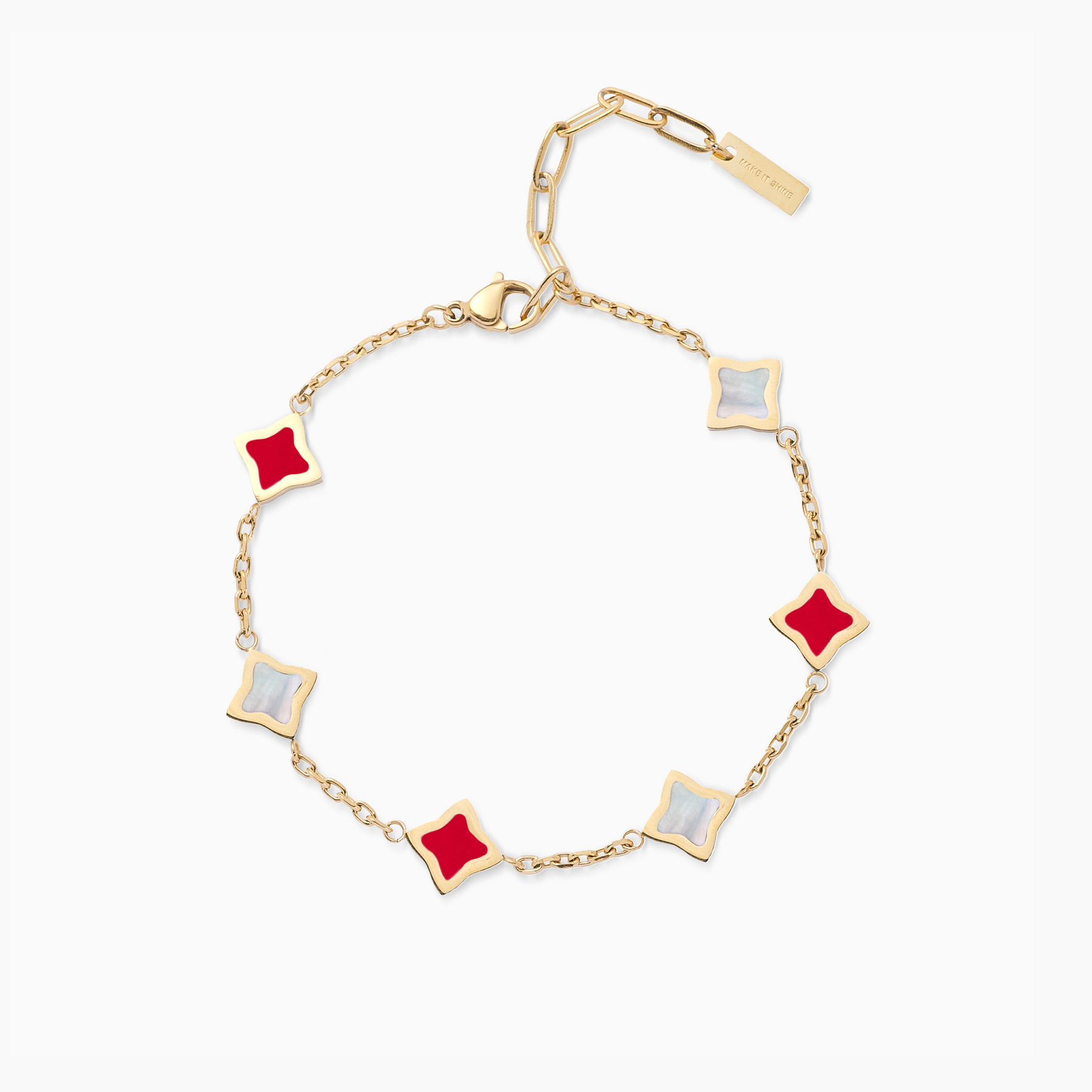 Bracelet Flower câble Doré - Motif Blanc & Rouge