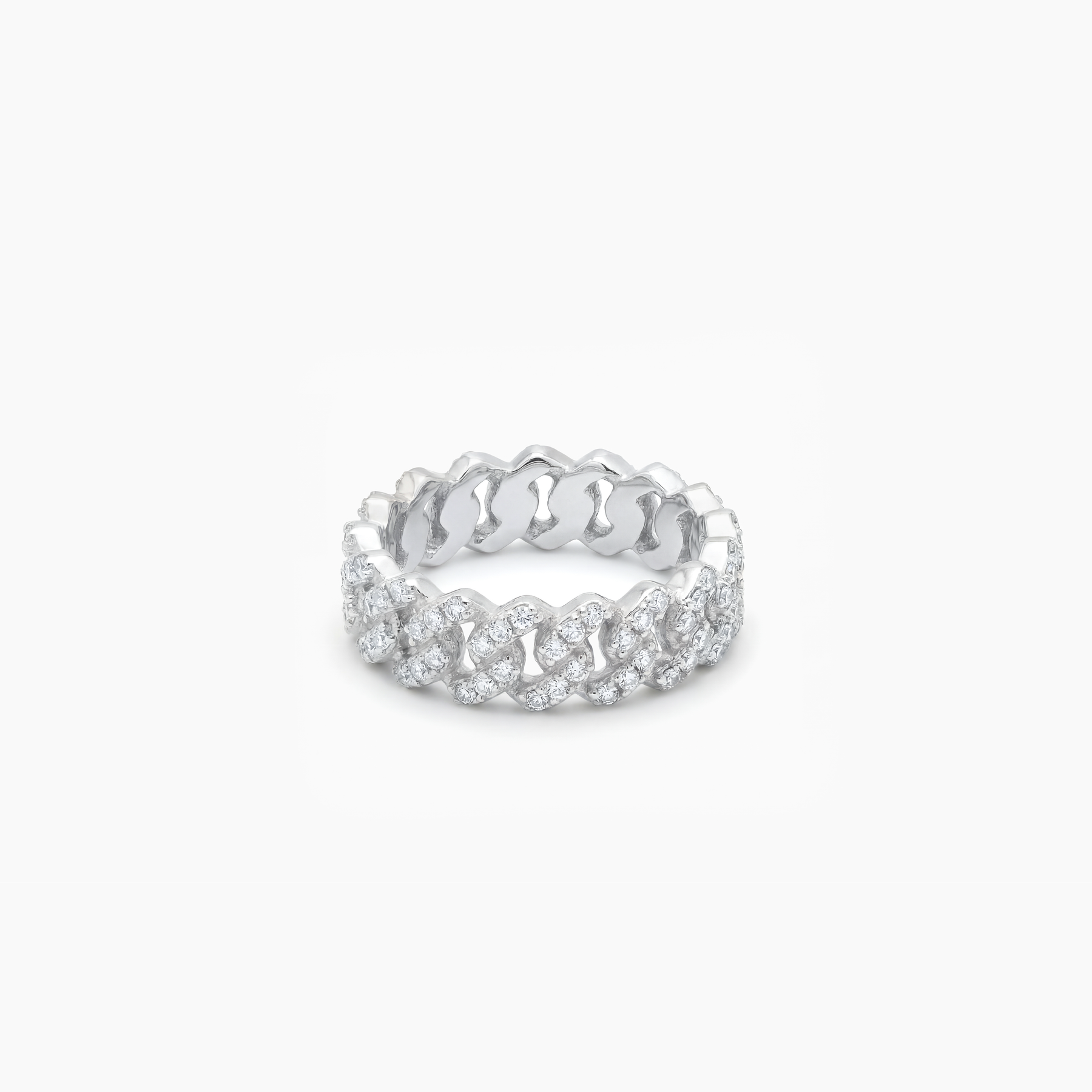 Slim Iced Cuban link ring argentée